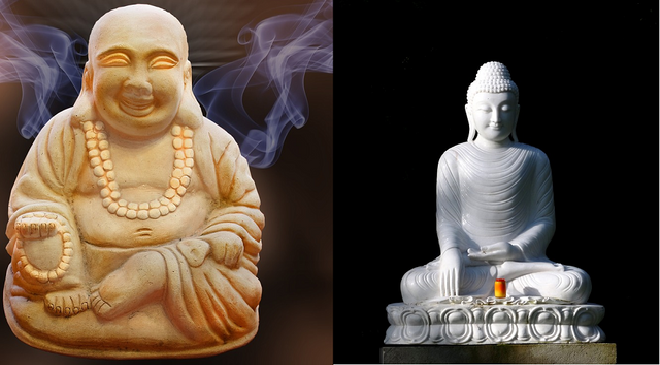 gautam buddha and luaghing buddha inmarathi